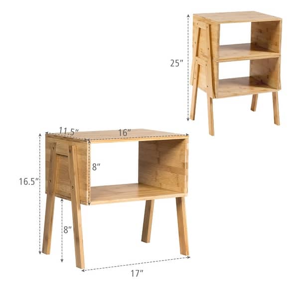 Shop Costway Set Of 2 Bamboo Nightstand Stackable Sofa Table Bedside Table Overstock 29180295