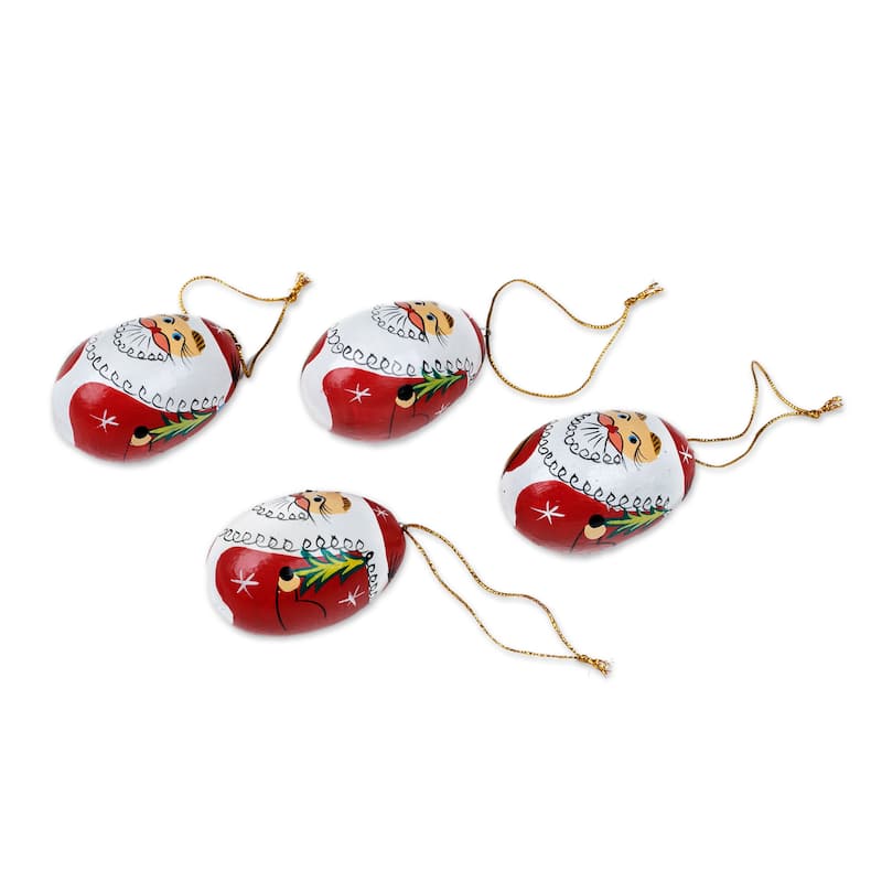 Novica Handmade Eggy Claus Wood Ornaments (Set Of 4)