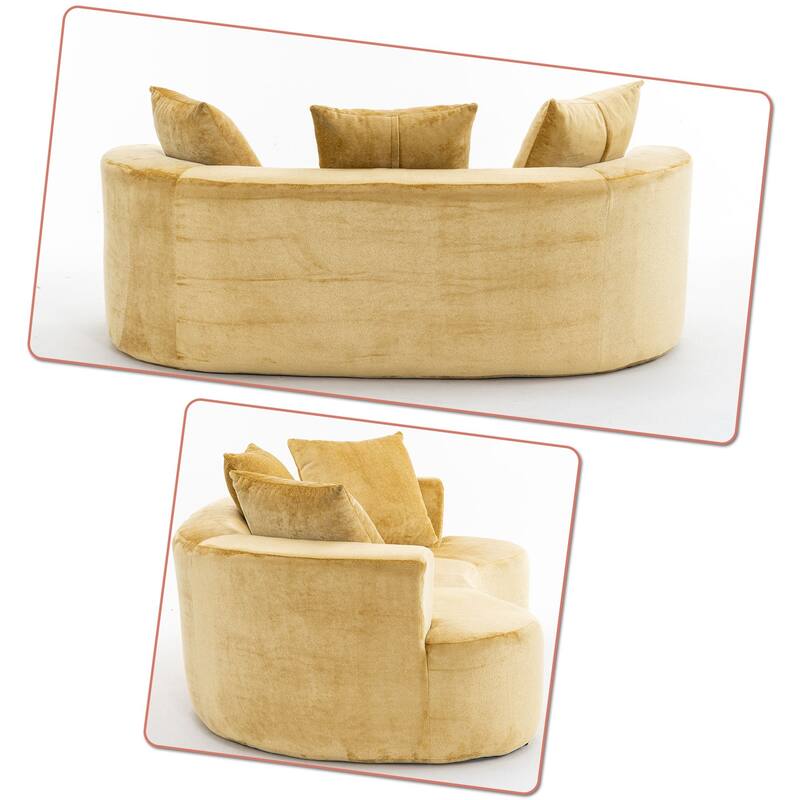 Modern Stylish 2-Seater Frame-Free Compressed Chenille Upholstered Loveseat Sofa with 3 Pillows