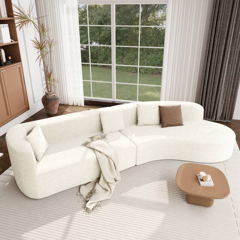 Modern Sectional Sofa with Curved Design, 2-Piece Chenille Modular Couch with 4 Pillows