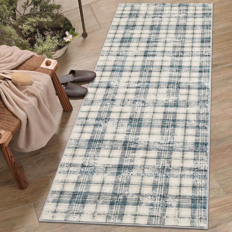Garvee Earthy Plaid Soft Low Pile Foldable Area Rug