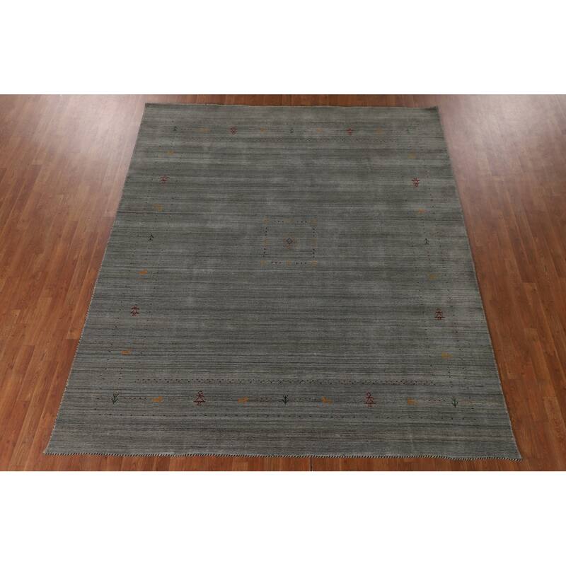 Gray & Green Gabbeh Indian Area Rug Handmade Wool Carpet - 8'3" x 9'10"