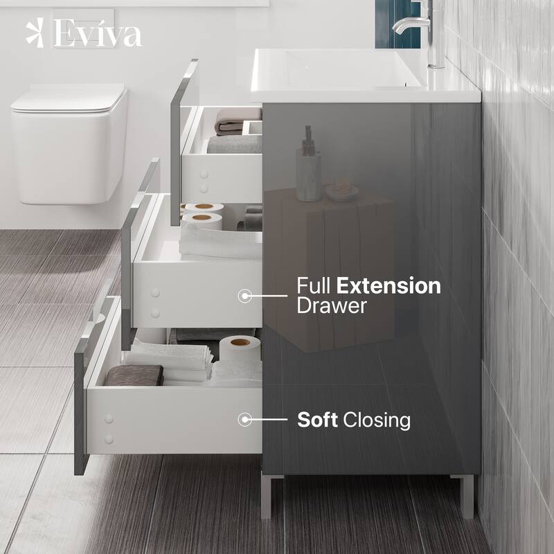 Eviva Joy 28"W Bath Vanity with Porcelain Top & Integrated Sink