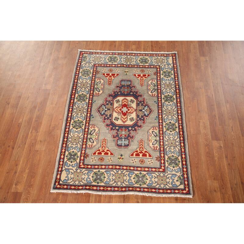 Traditional Grey Kazak Rug Handmade Wool Carpet - 3'5"x 5'0"