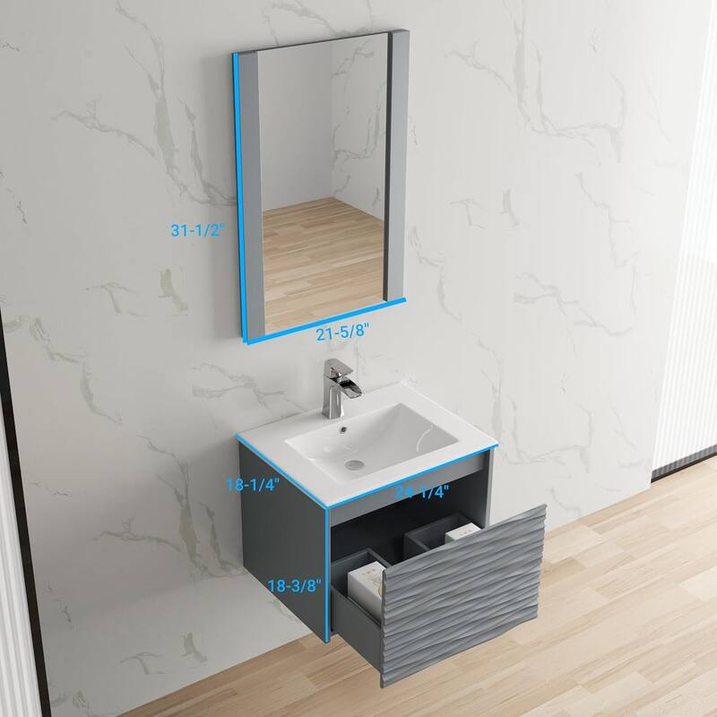 Blossom Floating Bathroom Vanity with Sink & Mirror Metal Grey