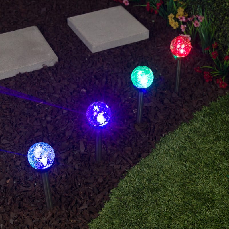 Alpine Corporation Solar Glass Ball Stake Color Change Warm White LED