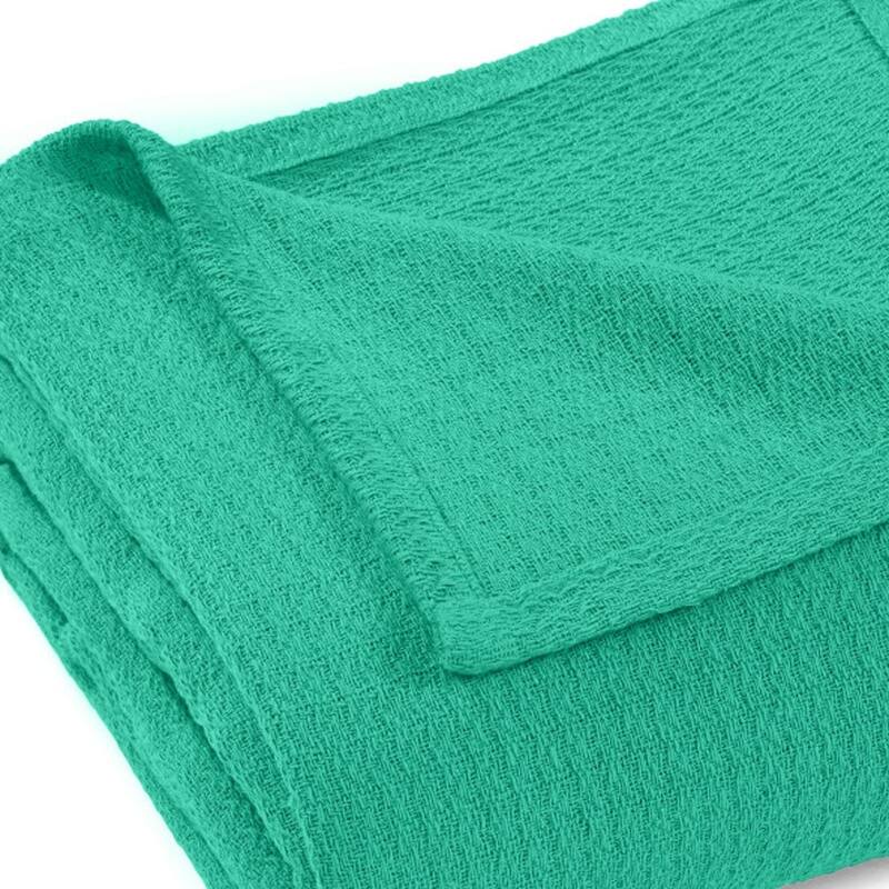 HomeRoots Queen Teal Cotton Waffle Weave Honeycomb Blanket