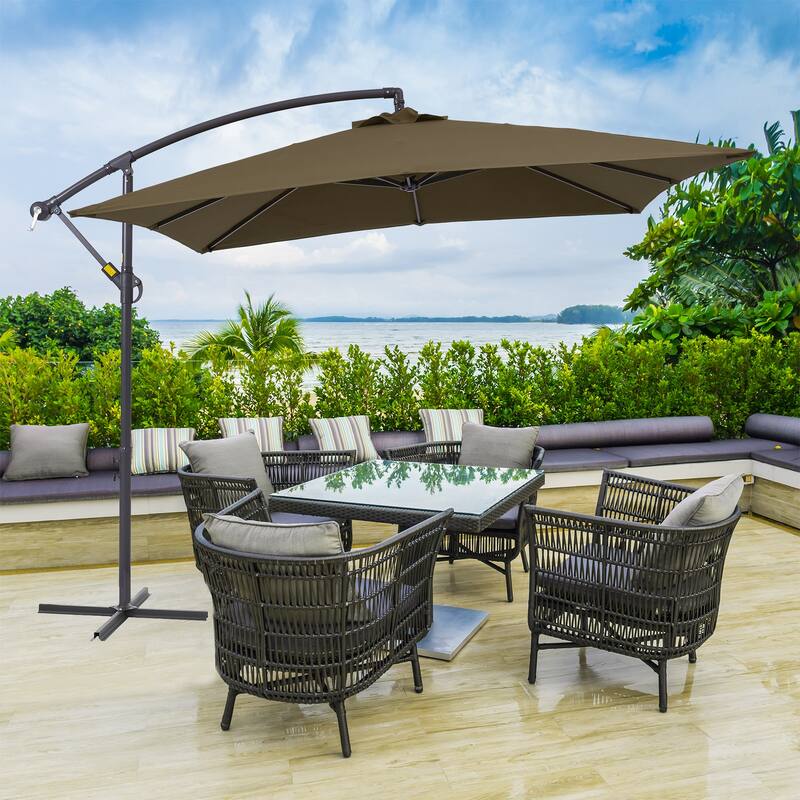 BONOSUKI 8.2x8.2ft Offset Patio Umbrella Hanging Umbrella w/Steel Ribs - Tan