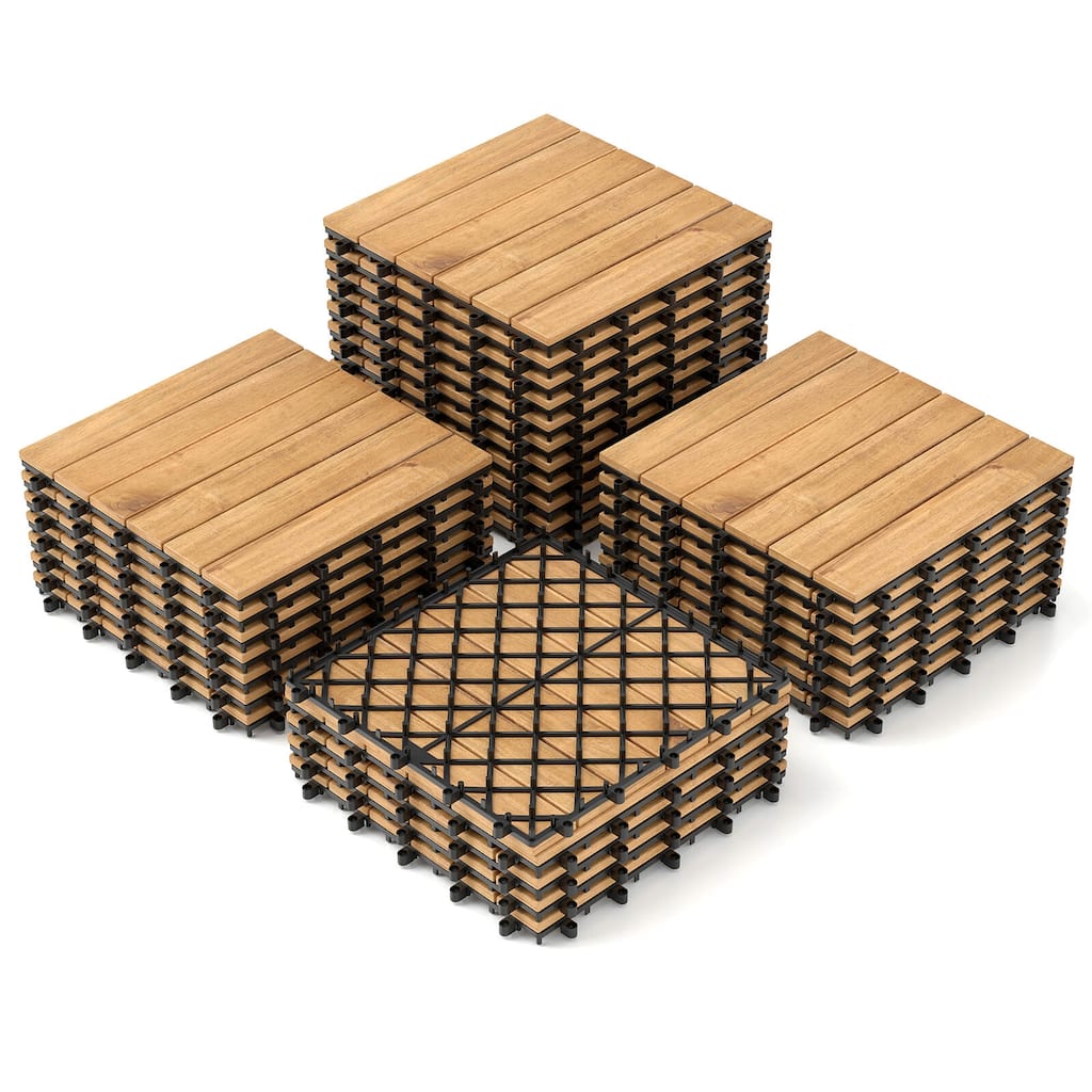 Costway 30 PCS Acacia Wood Flooring Tiles 12" x 12" Snap-in-place - See Details
