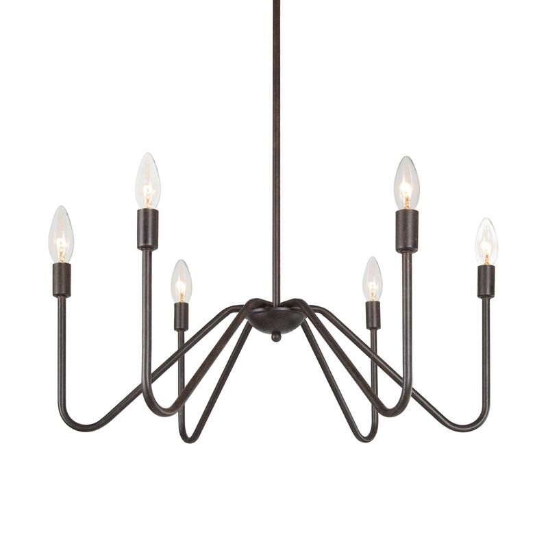 Industrial Rustic Curved Armed Metal Chandelier 6-light Wheel Lighting for Dining Room Kitchen Entryway