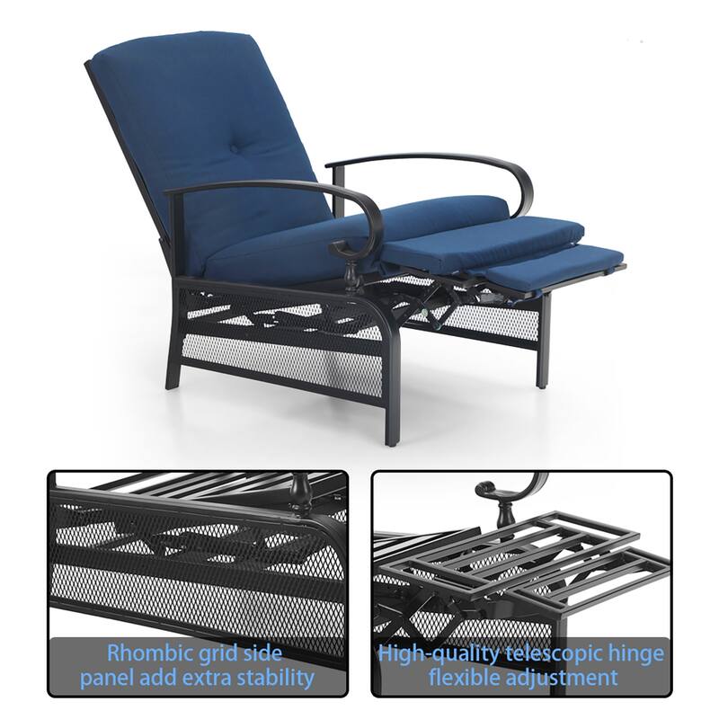 2-Piece Outdoor Bistro Set,1 Patio Metal Adjustable Relaxing Recliner Lounge Chair and 1 Metal Side Table