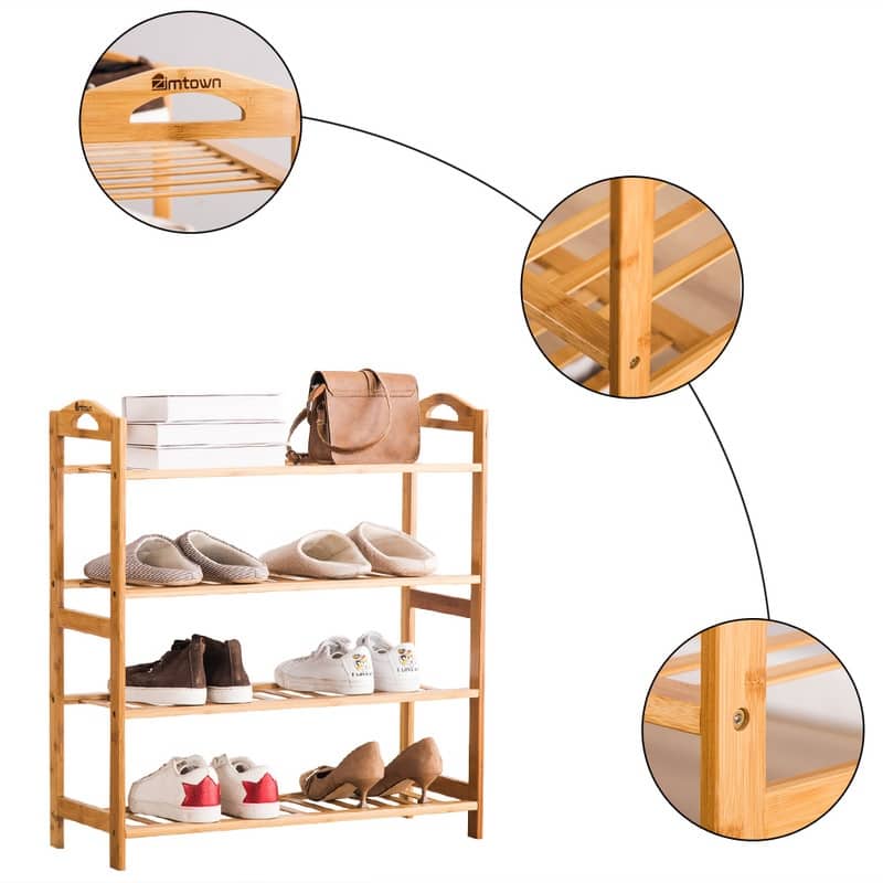 4-tier Natural Finish Bamboo Shoe Rack