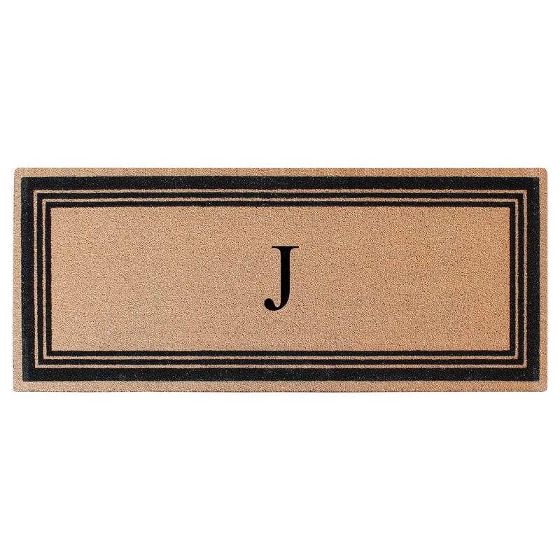 A1HC Natural Coir Monogrammed Flock Anti shed Treated Durable Doormat BlackBeige