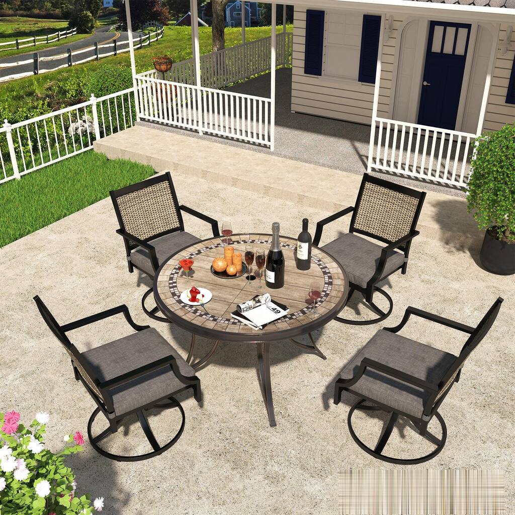 5 Piece Outdoor Patio Aluminum Dining Set With Round Table