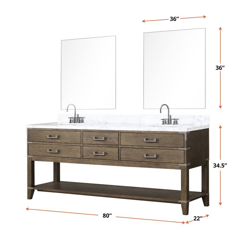 Lexora Norwalk Bath Vanity, Carrara Marble Top, Faucet Set, and Mirror