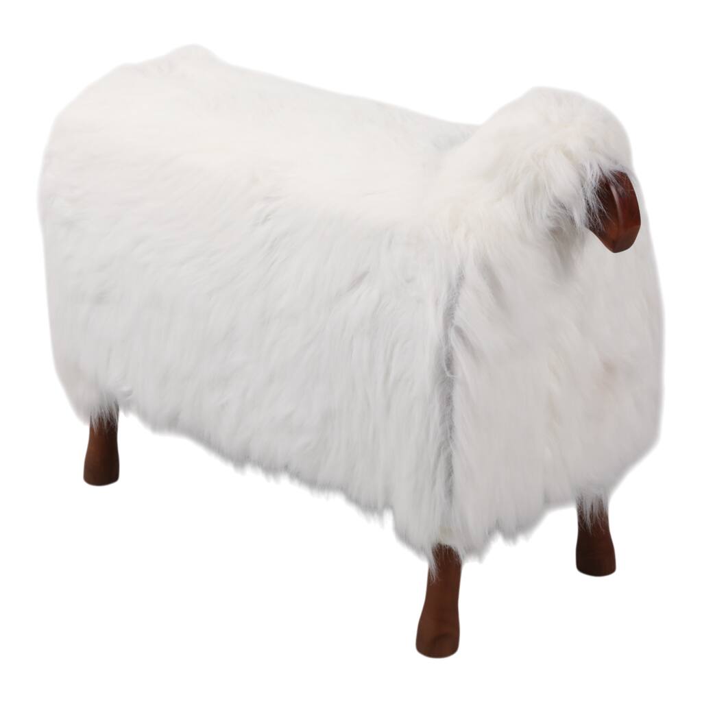 Faux Fur Wood Decorative Figurine Fuzzy Sheep Accent with Casual Style - 45" x 17.75" x 32.75"