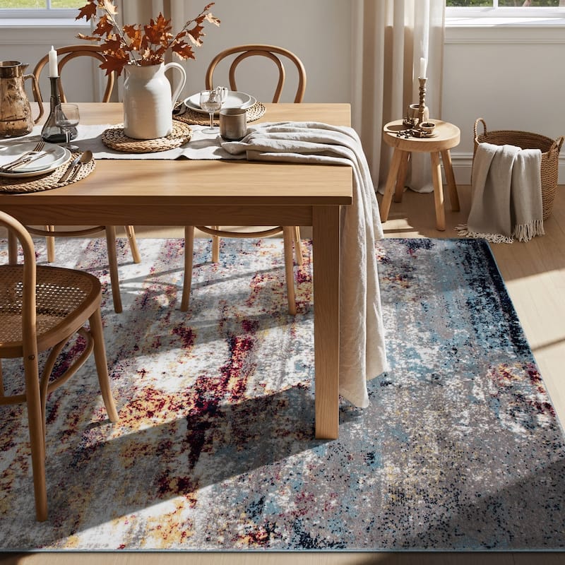World Rug Gallery Distressed Abstract Watercolor Area Rug