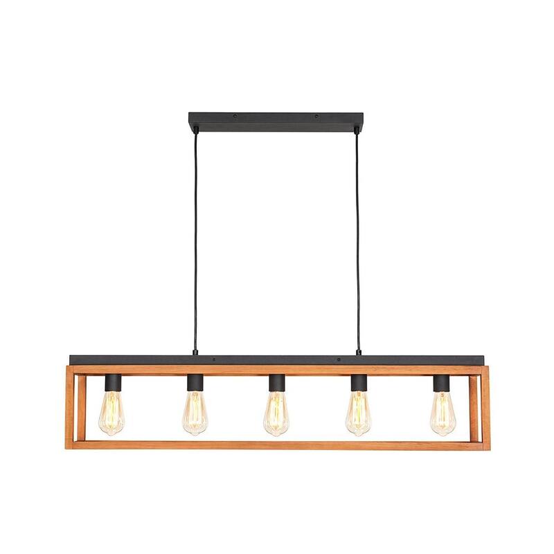 Rustic Oak Wooden Rectangular Cage Island Chandelier Ceiling Light - 39.4 Inches