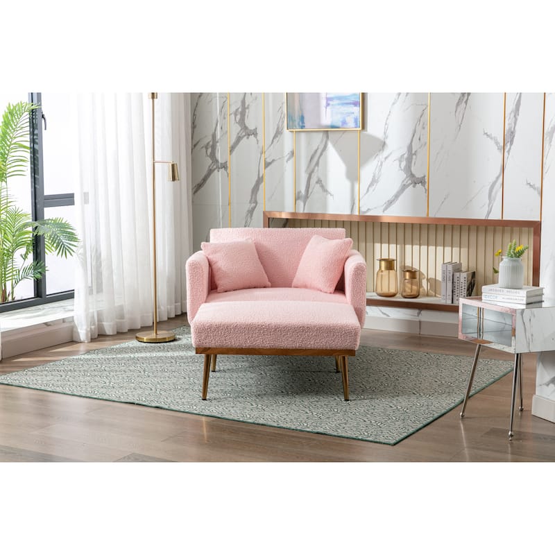 Teddy Fabric Upholstered Living Room Sleeper Sofa Chair With Rose Golden feet
