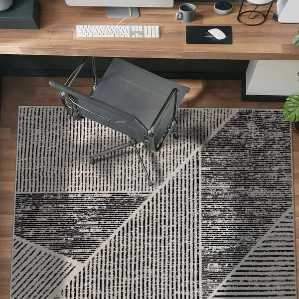 slide 2 of 42, Contemporary Distressed Geometric Area Rug Cream - 4' x 6'