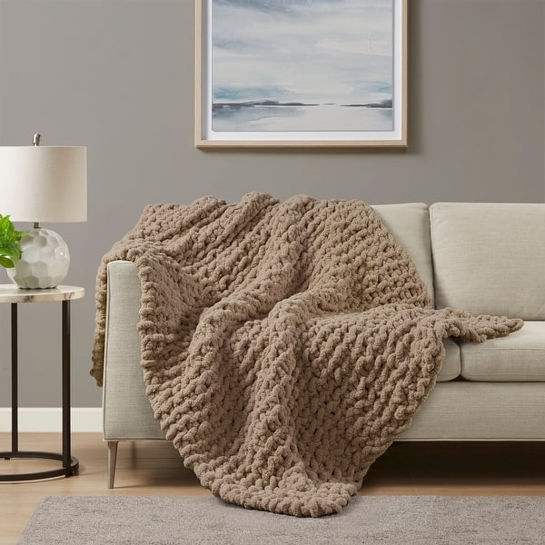 Madison Park Chenille Chunky Knit Throw 50x60" - Brown