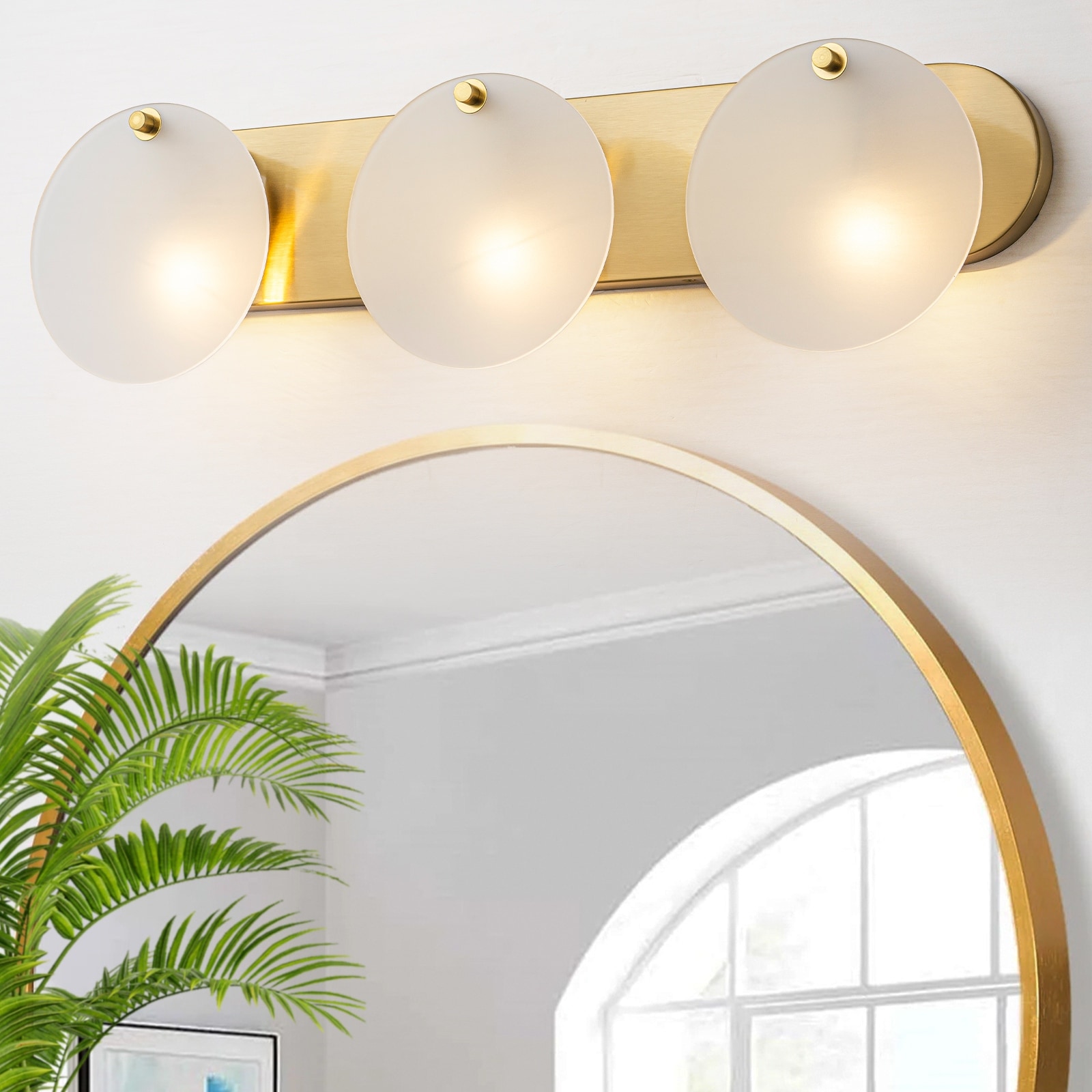Modern Gold 3-Light Vanity Light Frosted Glass Bathroom Fixture