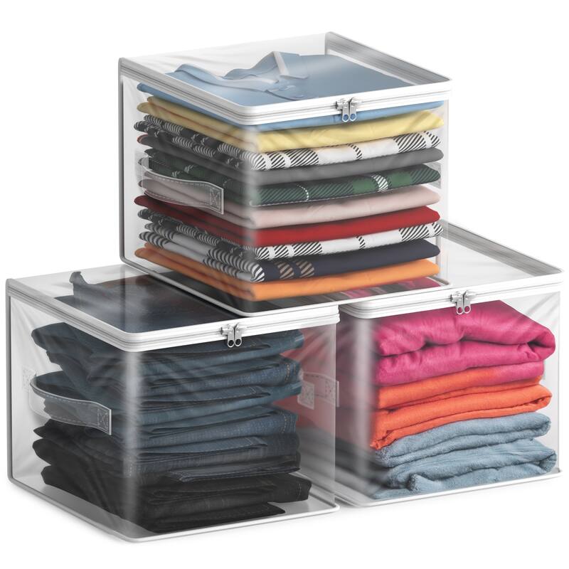 Sorbus Clear Storage Bag - Foldable Large Plastic Bags with Zipper & Carry Handles - 3 Pack