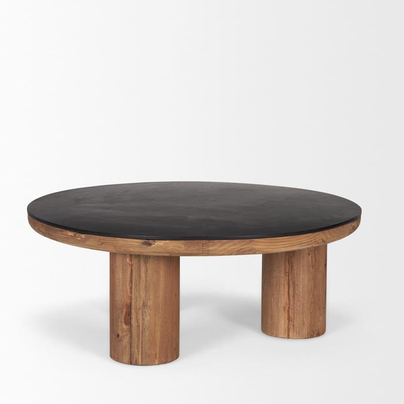 Takota Natural Wood w/ Round Black Oak Top Coffee Table - 35.5L x 35.5W x 14.0H