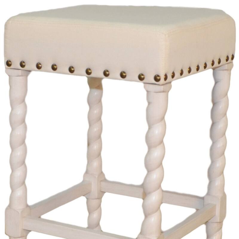 Backless Upholstered Square Seat Bar Stool with Nailhead Trim and Solid Wood Frame for Kitchen Bar Island