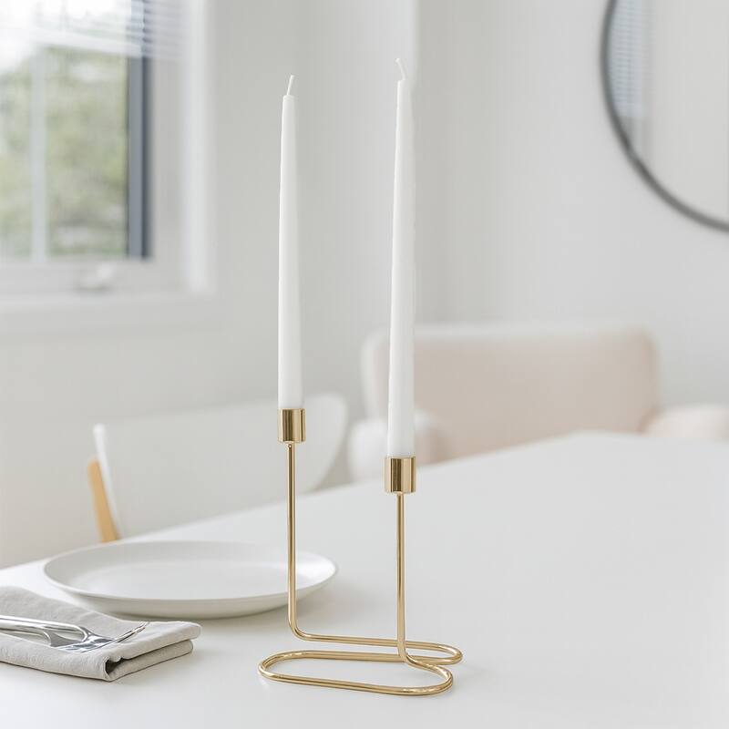 Metal Double Swirl Two Taper Candle Holder - Gold, 8 in.