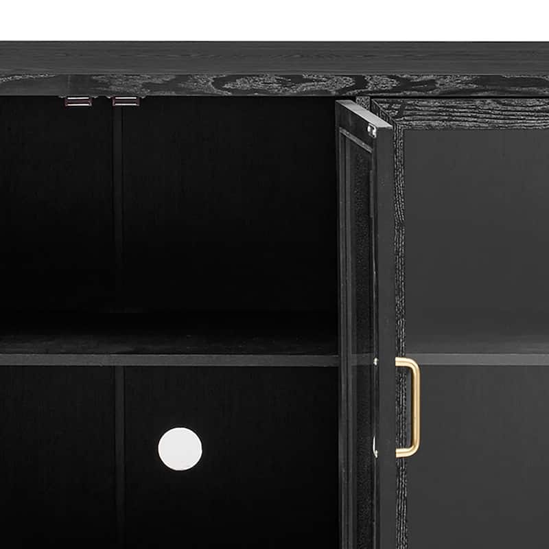 Classic Farmhouse Style Four Glass Door Wooden Sideboard with Cable Management Holes