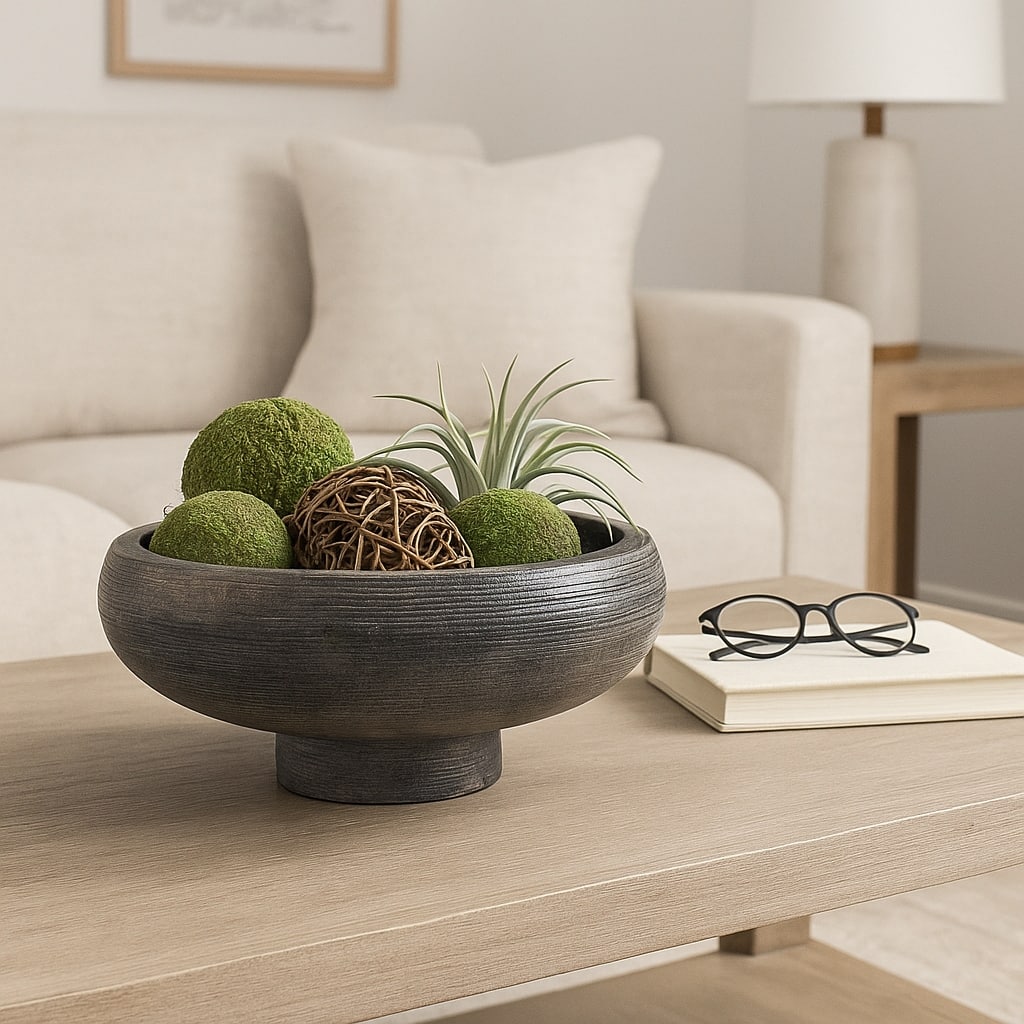 Round Textured Terracotta Decorative Bowl - Home Decor - 14", Black - 14.75"