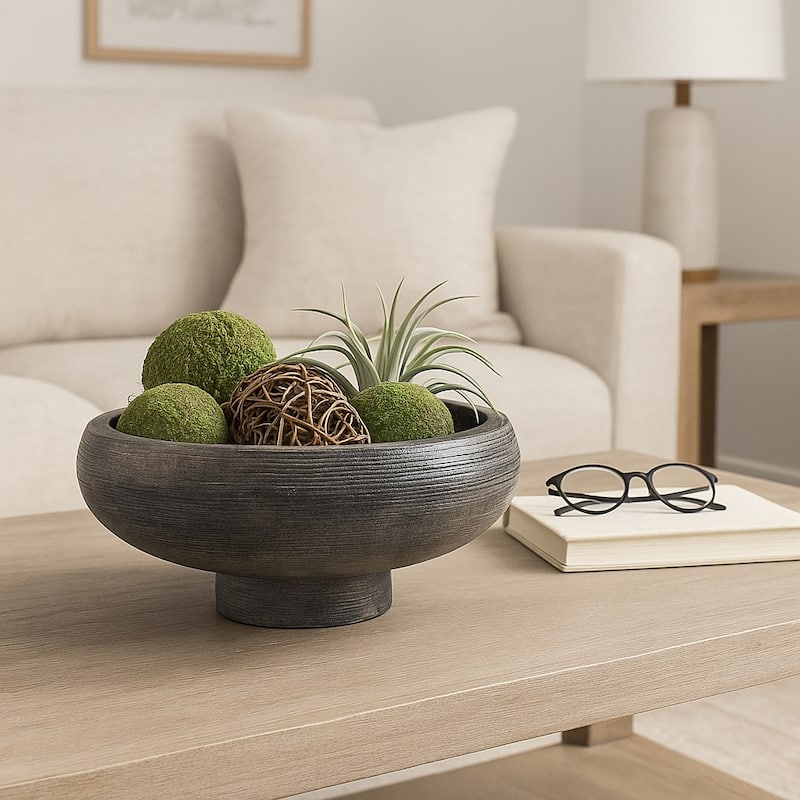 Round Textured Terracotta Decorative Bowl - Home Decor - 14", Black - 14.75" - Black - 14.75"