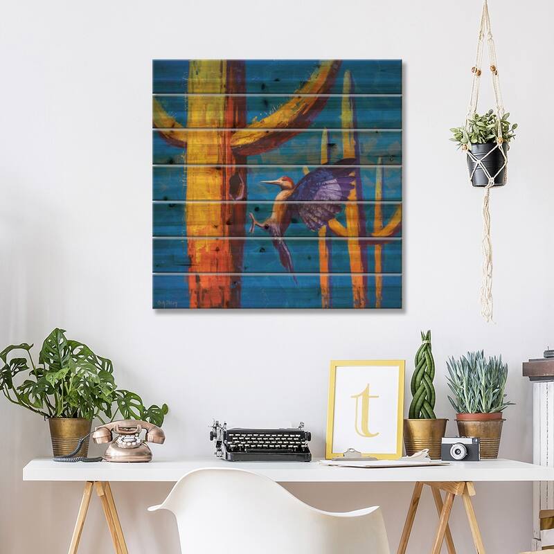 Saguaro Excavator Print On Wood by Cody DeLong - Multi-Color