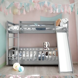 Twin Over Twin Bunk Bed with Slide and Ladder, Muti-Functional Bunk Bed, Gray