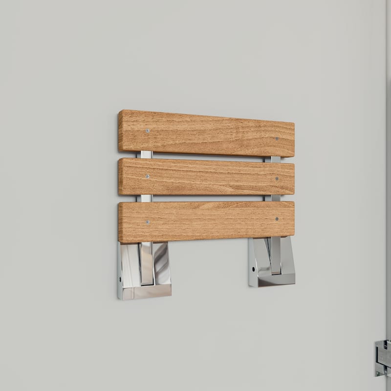 Polished Chrome 16" Folding Teak Wood Shower Seat Bench