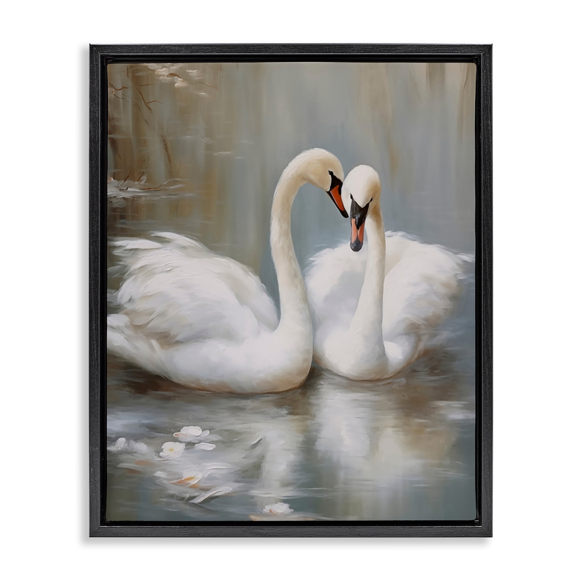 Stupell Kissing Swans on Pond Framed Floater Canvas Wall Art Design By Arlington Prints