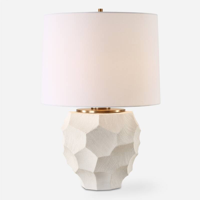 Faceted Edge Ceramic Table Lamp with Round Shade - 28" - White