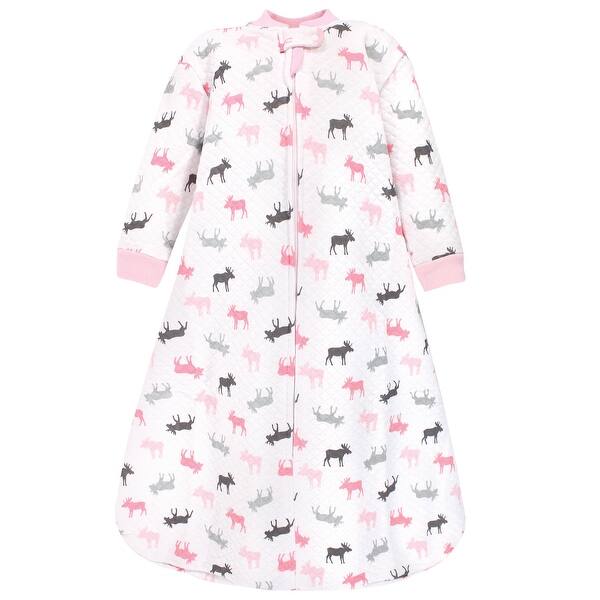slide 1 of 1, Hudson Baby Infant Girl Premium Quilted Long Sleeve Sleeping Bag and Wearable Blanket, Pink Moose 12-18 Months - Pink Moose