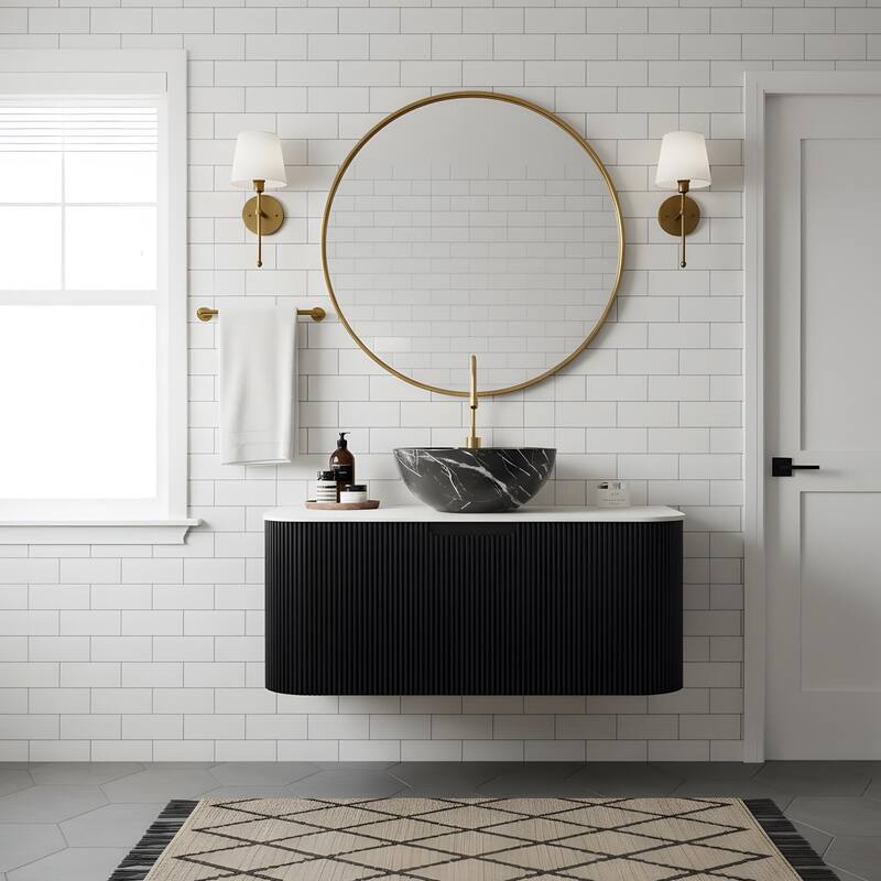 Wall Mounted Bathroom Vanity with Black Bowl Ceramic Basin