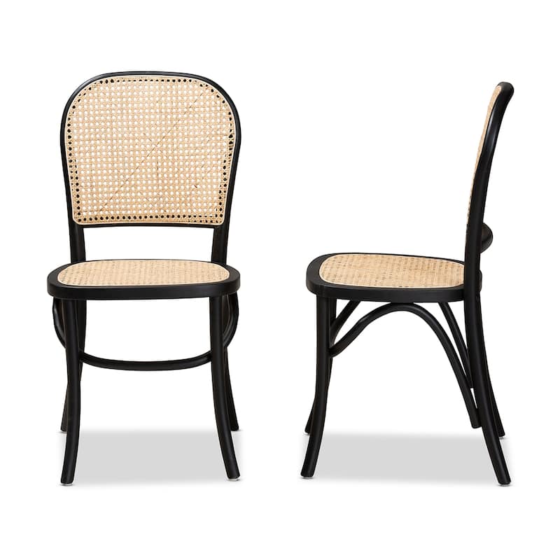 Cambree Mid-Century Modern Woven Rattan and Wood Dining Chair Set(2PC)
