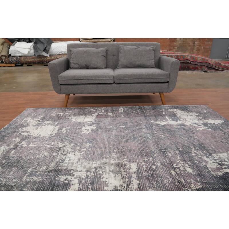 Hand Knotted Oriental Viscose Silk Carpet Modern All-Over Purples Abstract Area Rug - 8' 0'' X 5' 1''