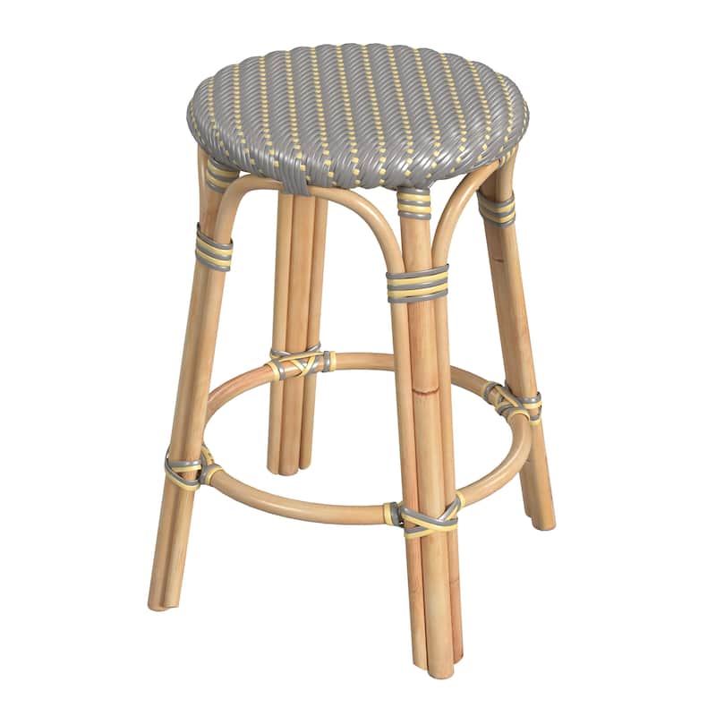 Tobias 24" Rattan Round Counter Stool - Grey and Yellow/Natural Frame