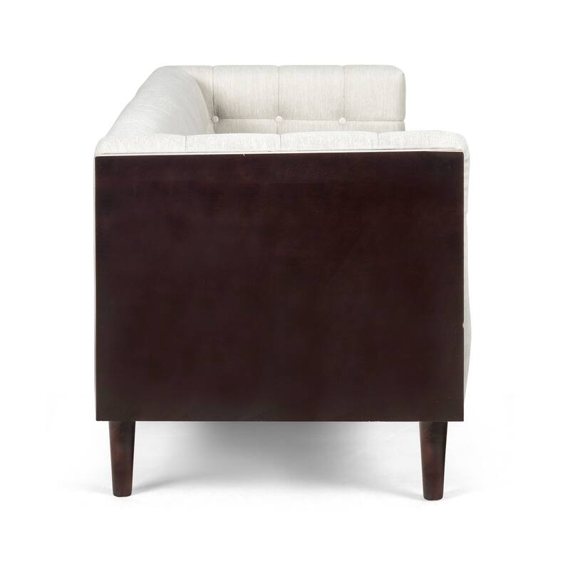 Roomfitters Mid-Century 3-Seater Sofa, Upholstered Tufted Couch for Living Room, Modern Wood-Accent Design, Beige