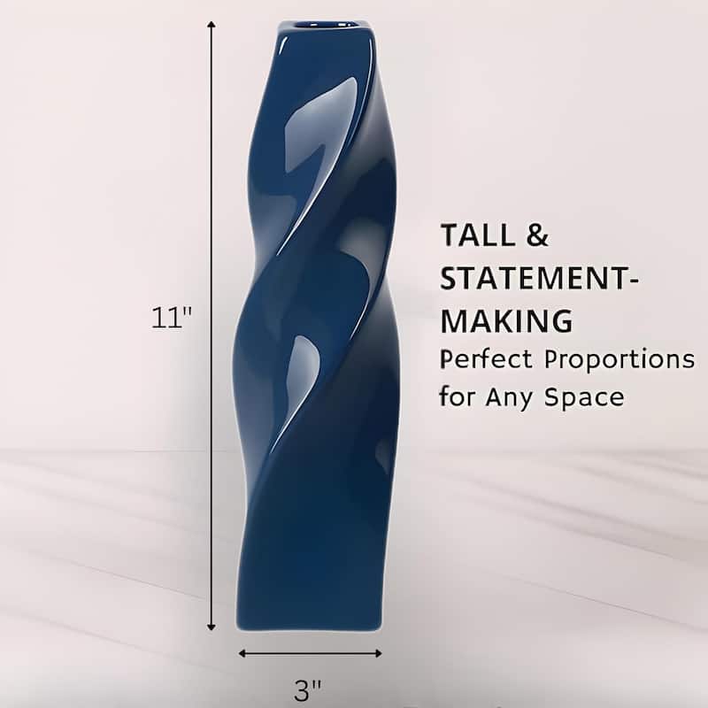 Blue Tall Curvy Santa Fe Style Ceramic Candlesticks Set of Two