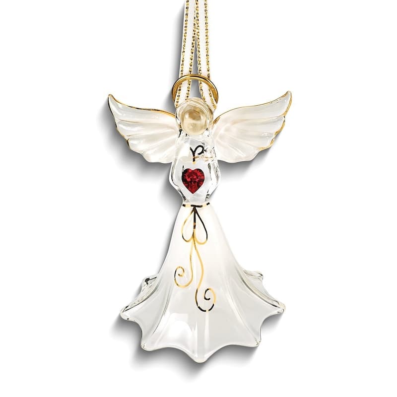 Curata Angel with Red Crystal Heart Glass Figurine Ornament