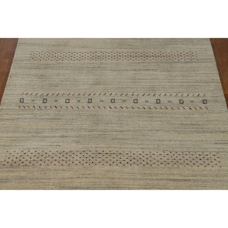 Hand Knotted Oriental 100% Wool Carpet Tribal Animal Pictorial Beige & Ivories Gabbeh Area Rug - 7' 9'' X 5' 1''