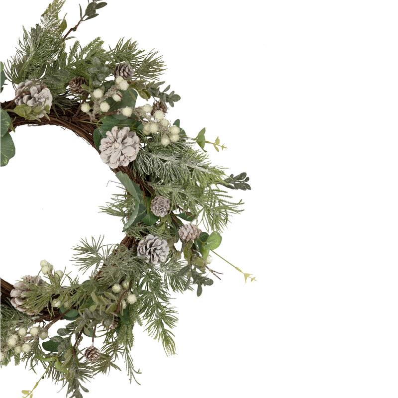 White Berry, Eucalyptus and Pinecone Christmas Wreath, 20-Inch, Unlit