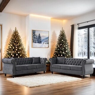 Contemporary 80" Chesterfield Sofa Black Velvet, 3 Seater Sofa Tufted ...