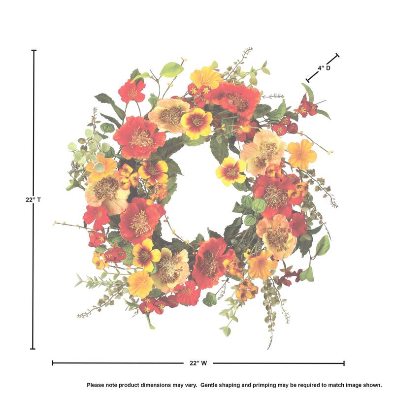 Mixed Poppy Wreath 22"